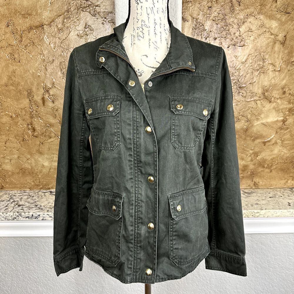 J. Crew Resin Coated Twill Field Jacket Women's Medium Mossy‎ Brown Zip Closure
